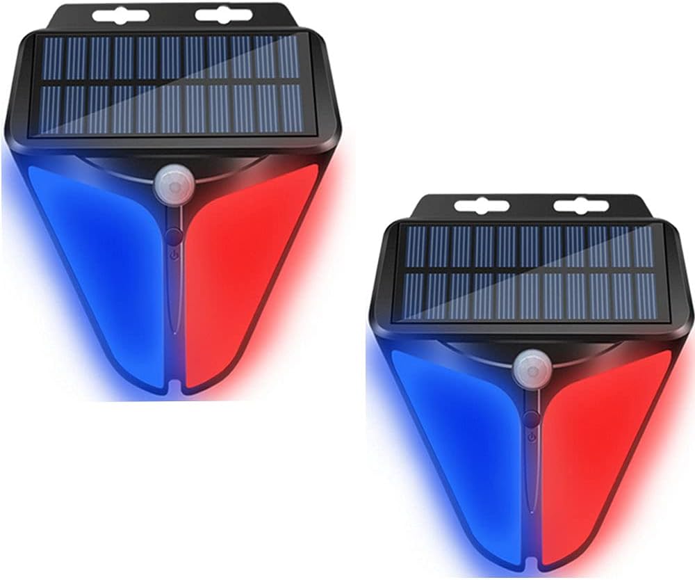 Aolyty Solar Strobe Warning Lights with 90DB Alarm Outdoor 2Pack, 4 Working Modes Solar Power Motion Sensor Alarm Light Waterproof Security Siren Light for Fence Pasture Home Farm Barn Villa Yard