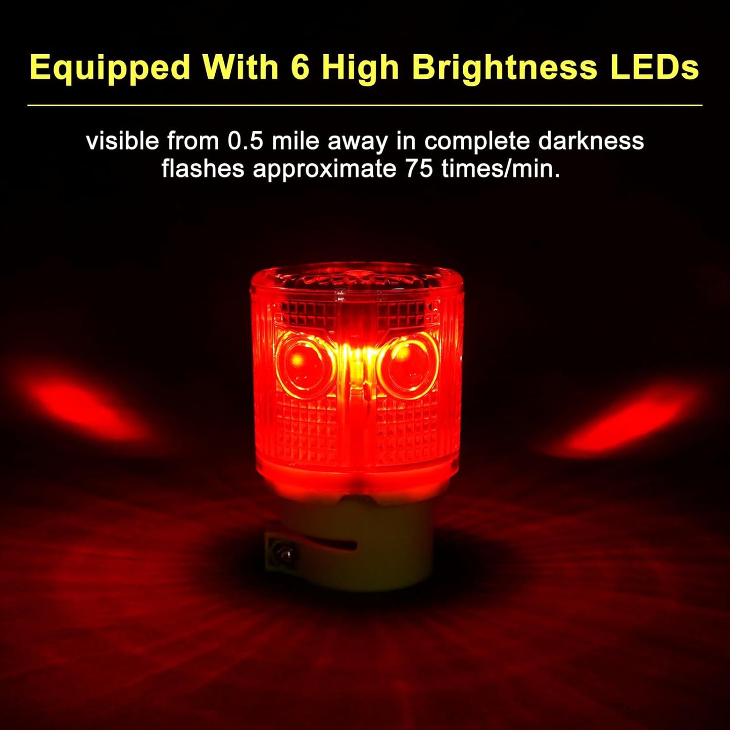 Aolyty Solar Strobe Warning Light 360 Degree Super Bright Waterproof IP54 for Construction Traffic Dock Marine Light Control Flashing (Red)