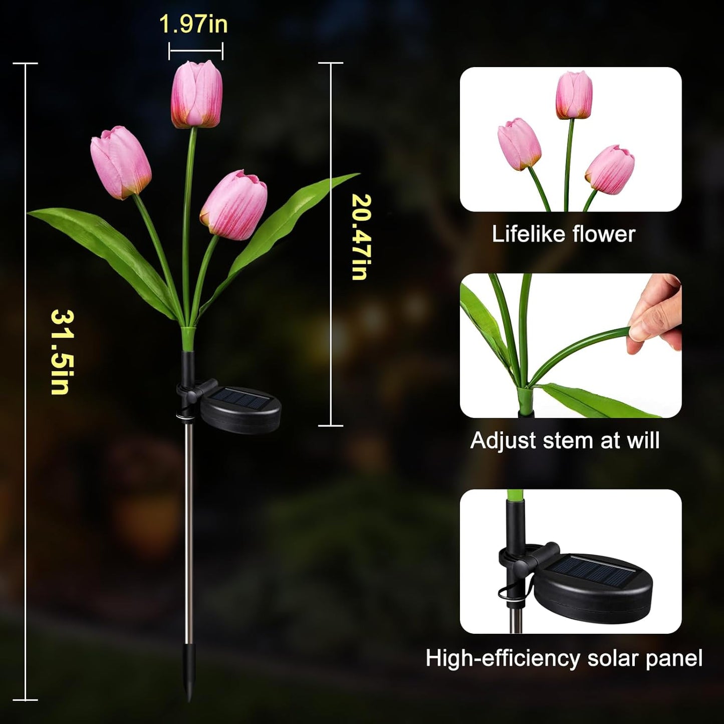 Aolyty Solar Flower Lights Outdoor, IP65 Waterproof Solar Tulip Lights LED Garden Stake Lights for Pathway Lawn Patio Yard Landscape Decorative