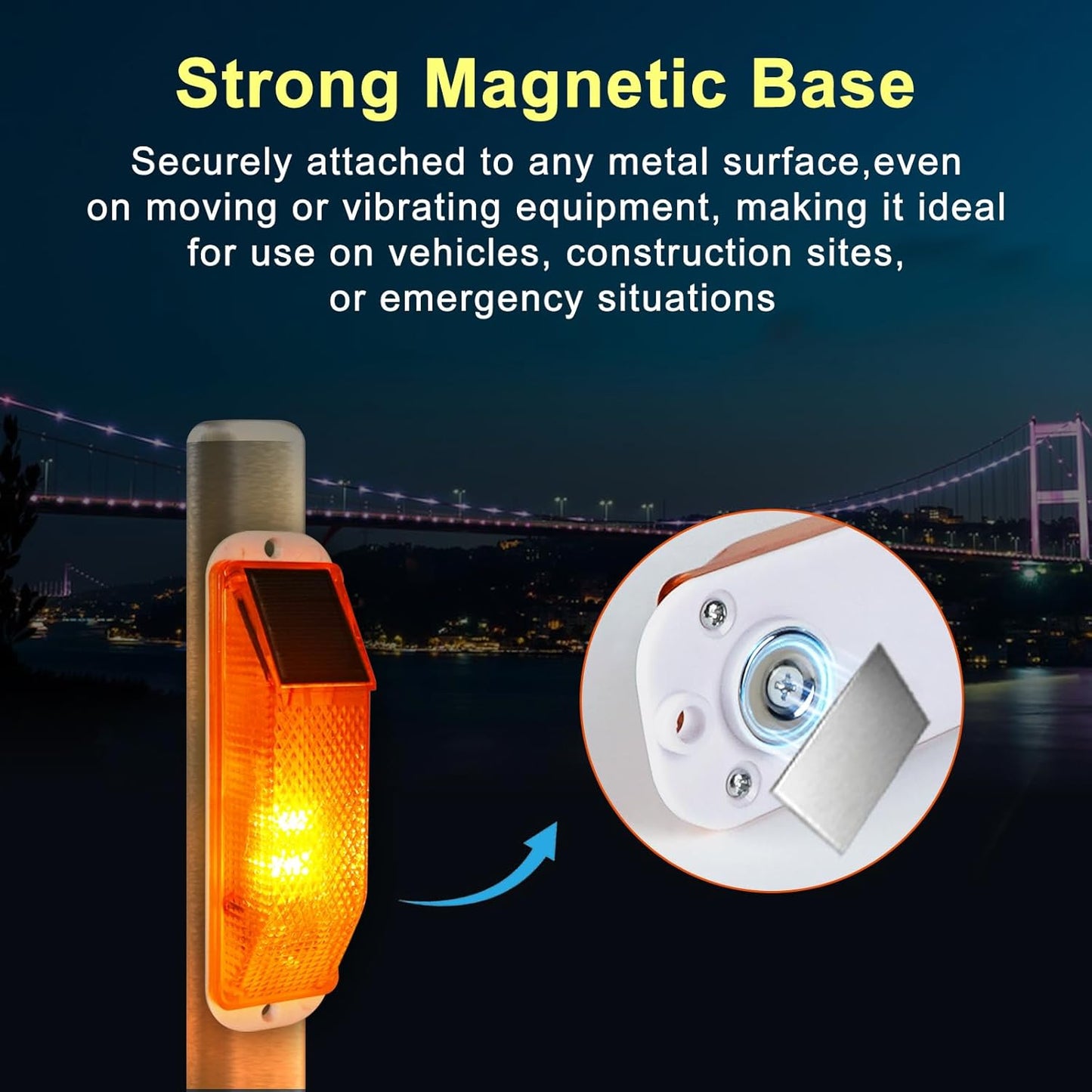 Aolyty Solar Warning Lights, Bright Solar Strobe Lamp Strong Magnetic Base, Waterproof LED Beacon Safety Light Outdoor 4 Pack for Vehicle, Construction Site, Barricade, Driveway, Dock (Yellow)