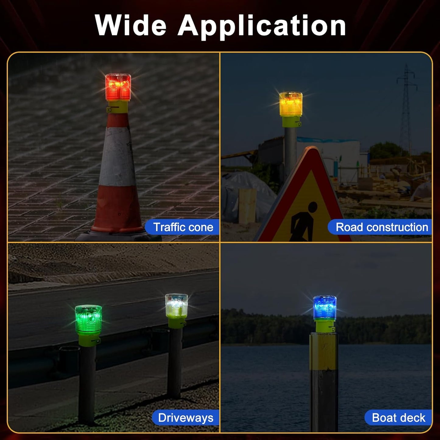 Aolyty Solar Strobe Warning Light 360 Degree Super Bright Waterproof IP54 for Construction Traffic Dock Marine Light Control Flashing (Red)