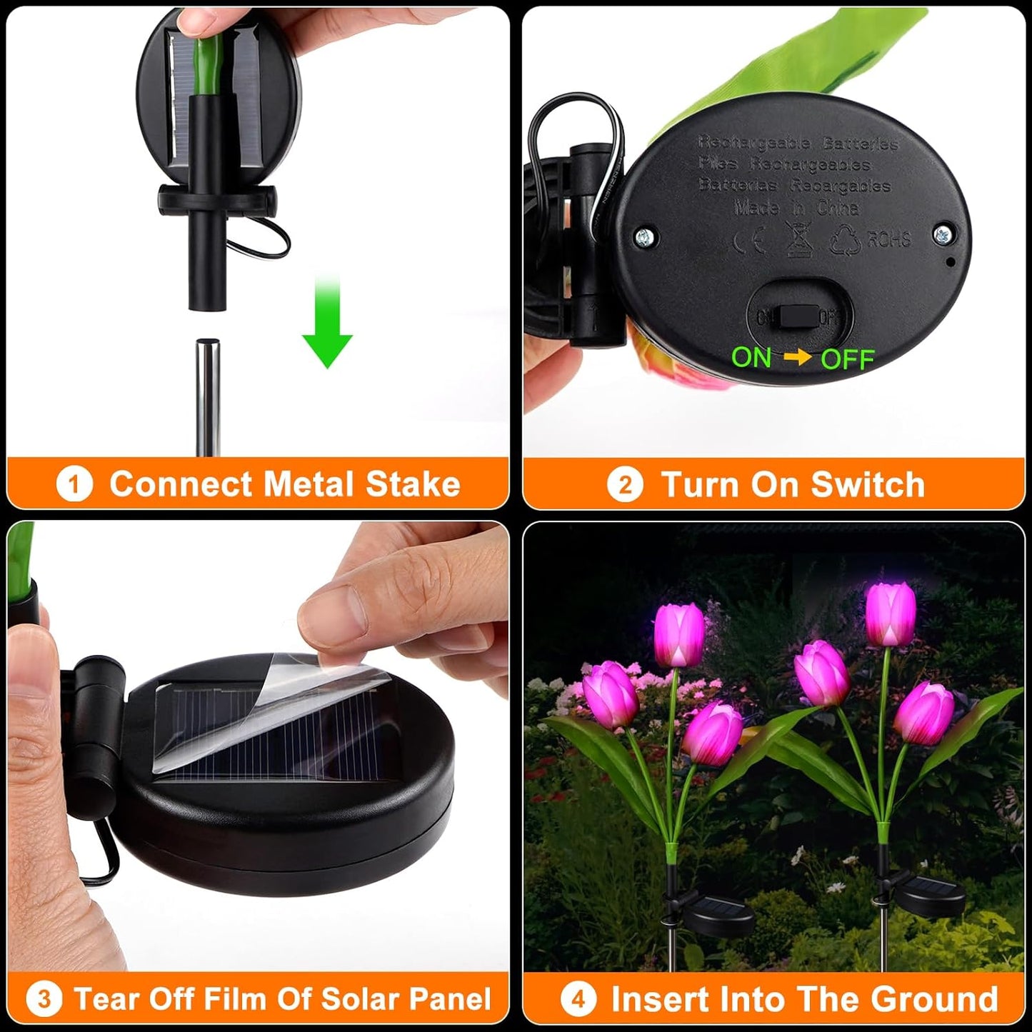 Aolyty Solar Flower Lights Outdoor, IP65 Waterproof Solar Tulip Lights LED Garden Stake Lights for Pathway Lawn Patio Yard Landscape Decorative