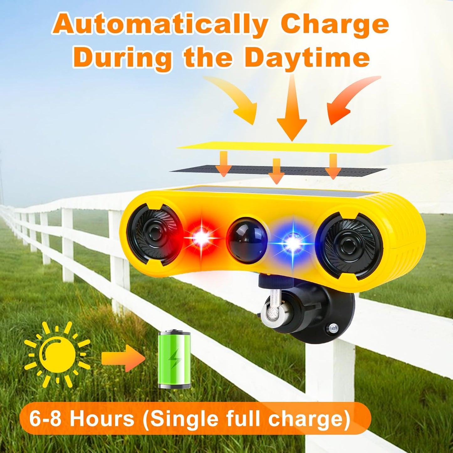 Aolyty Solar Motion Sensor Alarm Light, 129dB Loud Noise Maker Motion Detector, IP65 Waterproof 4 Work Modes 13 Sounds and Red/Blue Light Strobe for Farm, Orchard, Pasture, Home, Courtyard