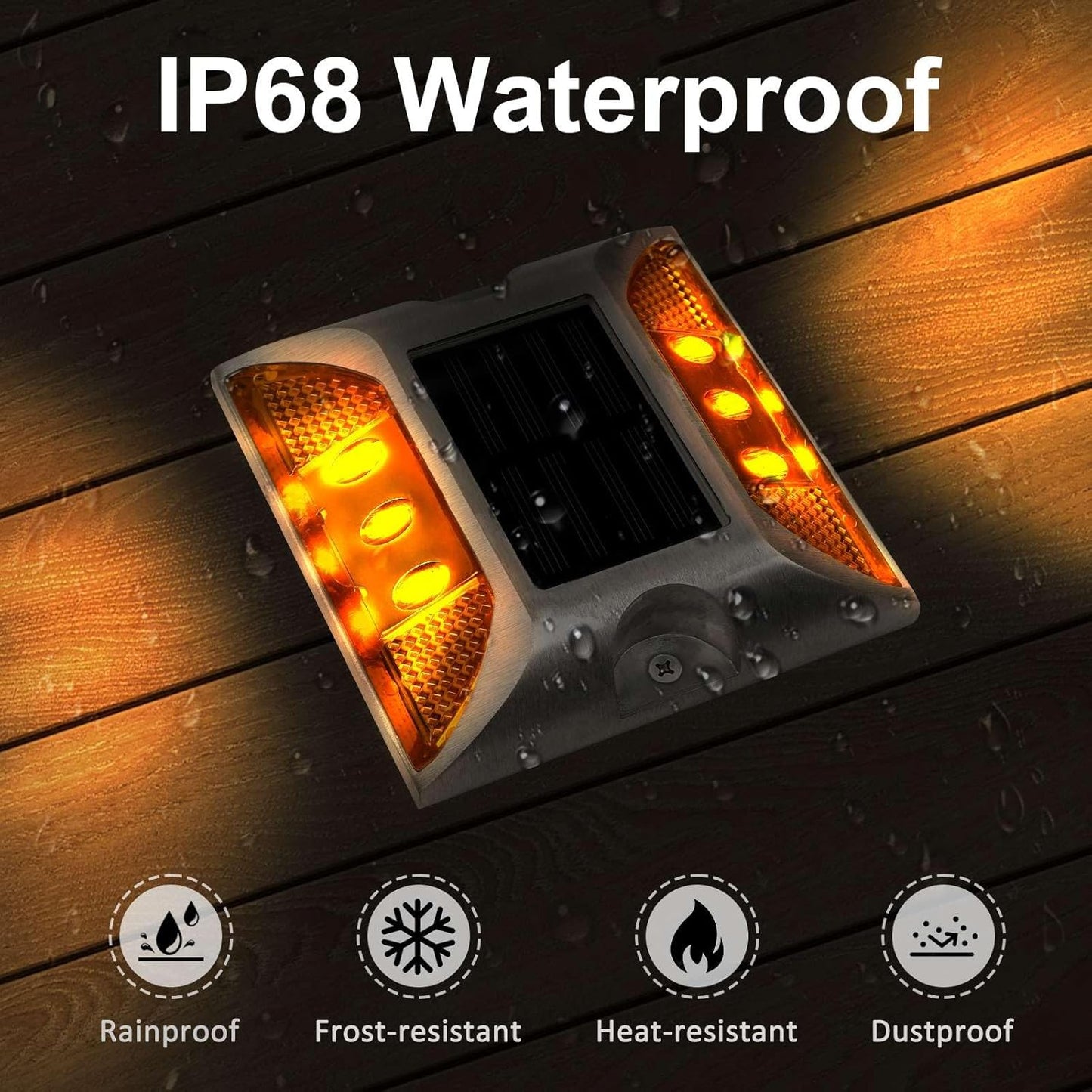 Aolyty Solar Driveway Dock Lights, IP68 Waterproof Solar Deck Lights Outdoor Warning Step Lights Reflective Road Marker for Sidewalk Stair Garden Pathway Walkway (4 Pack, Yellow)