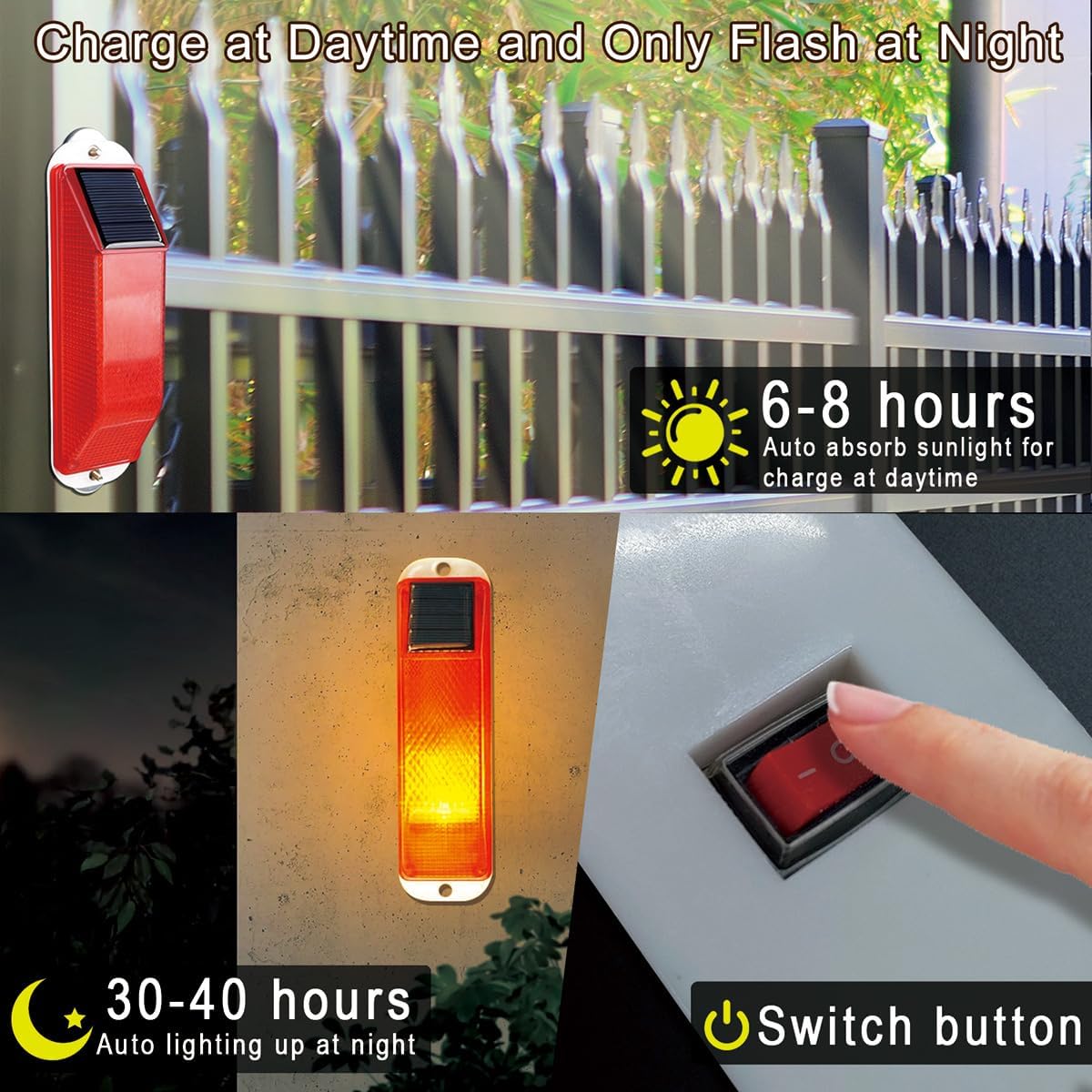 Aolyty Solar Strobe Warning Light Sensitive LED Warning Lamp Super Bright IP54 Waterproof Light Control Flashing Beacon Barricade Construction Safety Road Signs Flash Traffic Lights (Yellow)