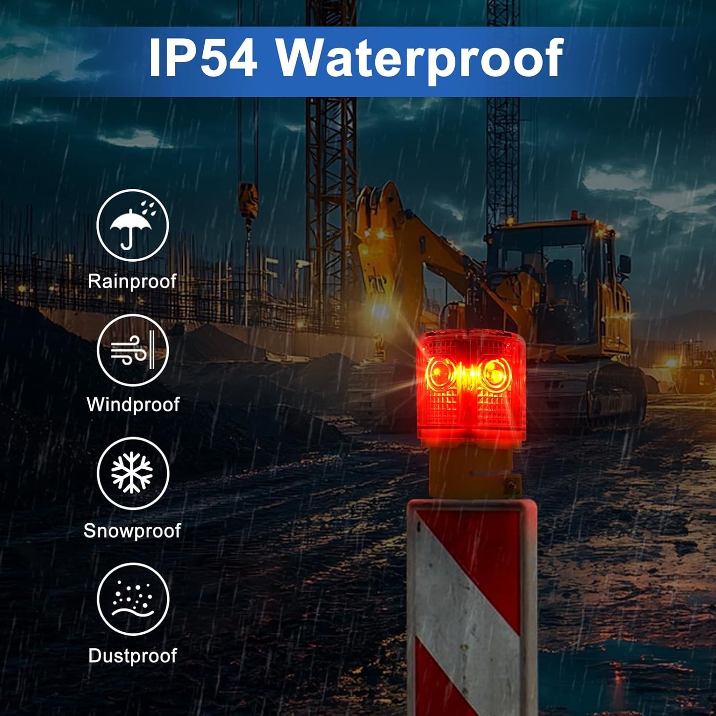 Aolyty Solar Strobe Warning Light 360 Degree Super Bright Waterproof IP54 for Construction Traffic Dock Marine Light Control Flashing (Red)
