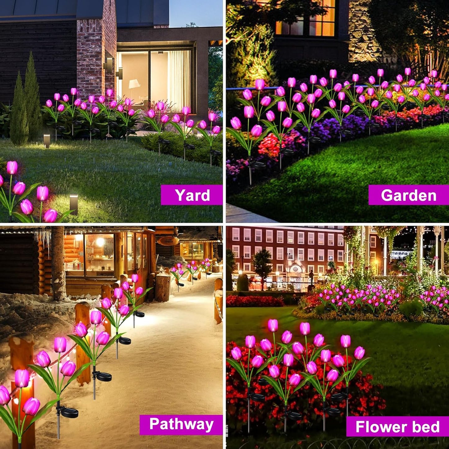 Aolyty Solar Flower Lights Outdoor, IP65 Waterproof Solar Tulip Lights LED Garden Stake Lights for Pathway Lawn Patio Yard Landscape Decorative