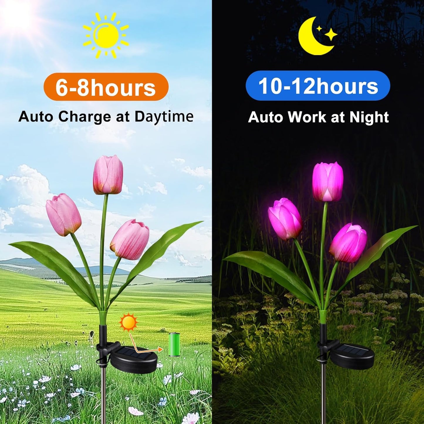 Aolyty Solar Flower Lights Outdoor, IP65 Waterproof Solar Tulip Lights LED Garden Stake Lights for Pathway Lawn Patio Yard Landscape Decorative