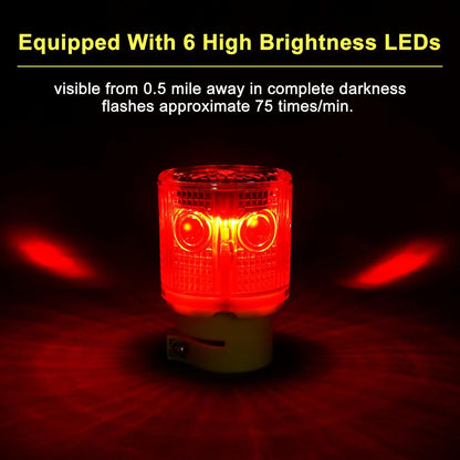 Aolyty Solar Strobe Warning Light 360 Degree Super Bright Waterproof IP54 for Construction Traffic Dock Marine Light Control Flashing (Red)