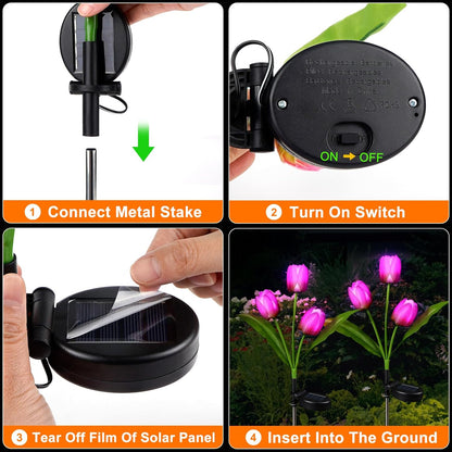 Aolyty Solar Flower Lights Outdoor, IP65 Waterproof Solar Tulip Lights LED Garden Stake Lights for Pathway Lawn Patio Yard Landscape Decorative