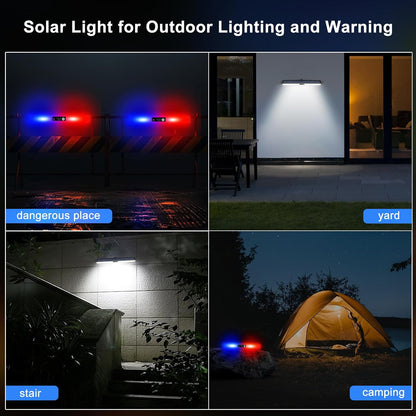 Aolyty Solar Lights Outdoor, 3 Work Modes Solar Strobe Lights Waterproof Wall Light Solar Warning Lights Bright White Light/Red & Blue Light Flashing for Garden Patio Yard Front Door Home