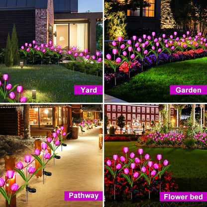 Aolyty Solar Flower Lights Outdoor, IP65 Waterproof Solar Tulip Lights LED Garden Stake Lights for Pathway Lawn Patio Yard Landscape Decorative