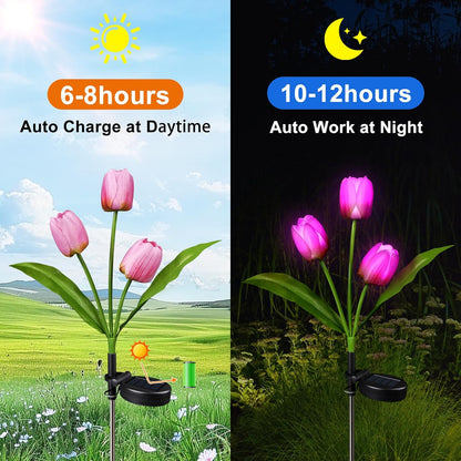 Aolyty Solar Flower Lights Outdoor, IP65 Waterproof Solar Tulip Lights LED Garden Stake Lights for Pathway Lawn Patio Yard Landscape Decorative