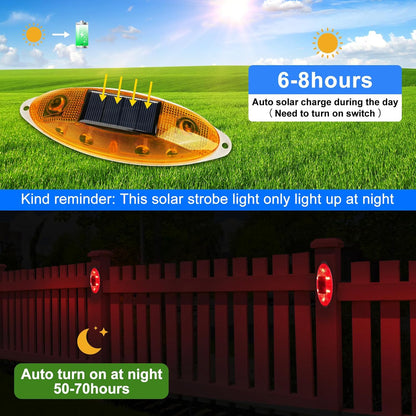 Aolyty Solar Strobe Warning Light Outdoor, Bright Solar Safety Flashing Light 4 Pack Road Signs IP54 Waterproof for Construction Site, Traffic, Dock, Marine, Stop Sign (Red)