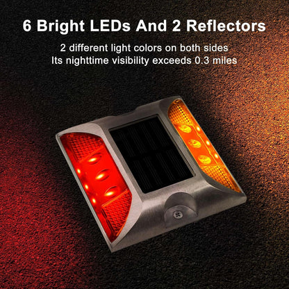 Aolyty Solar Driveway Lights Outdoor, Bright Solar Dock Lights, LED Warning Lights Reflective Road Marker Steady Light IP65 Waterproof for Deck Sidewalk Stair Step Pathway (Yellow & Red, 2 Pack)